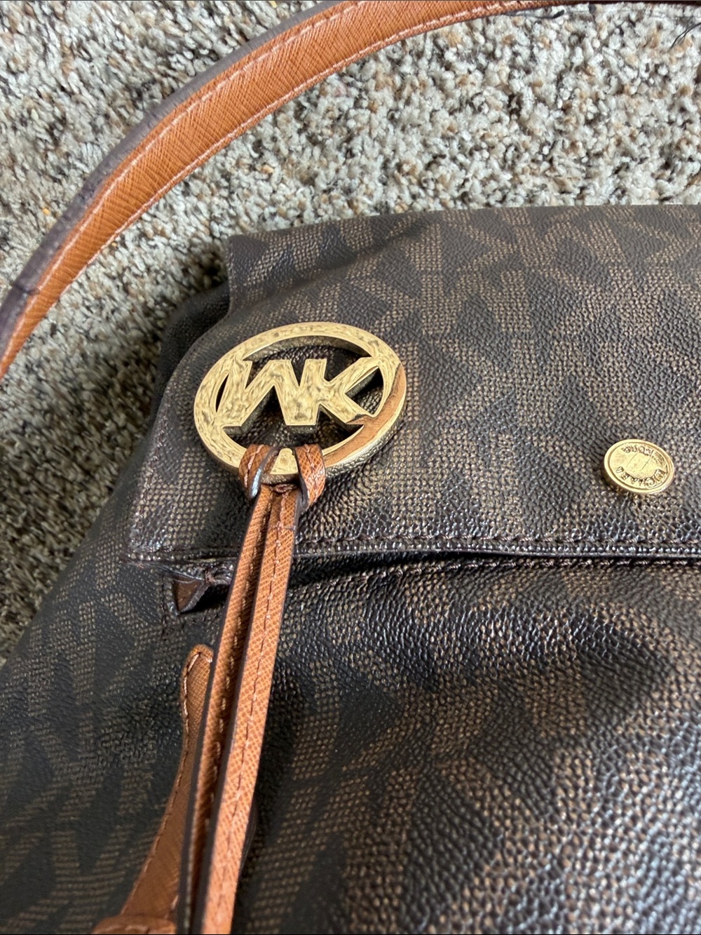 Michael Kors Dark Brown Monogram Tote with Gold Charm - Picture 4 of 6